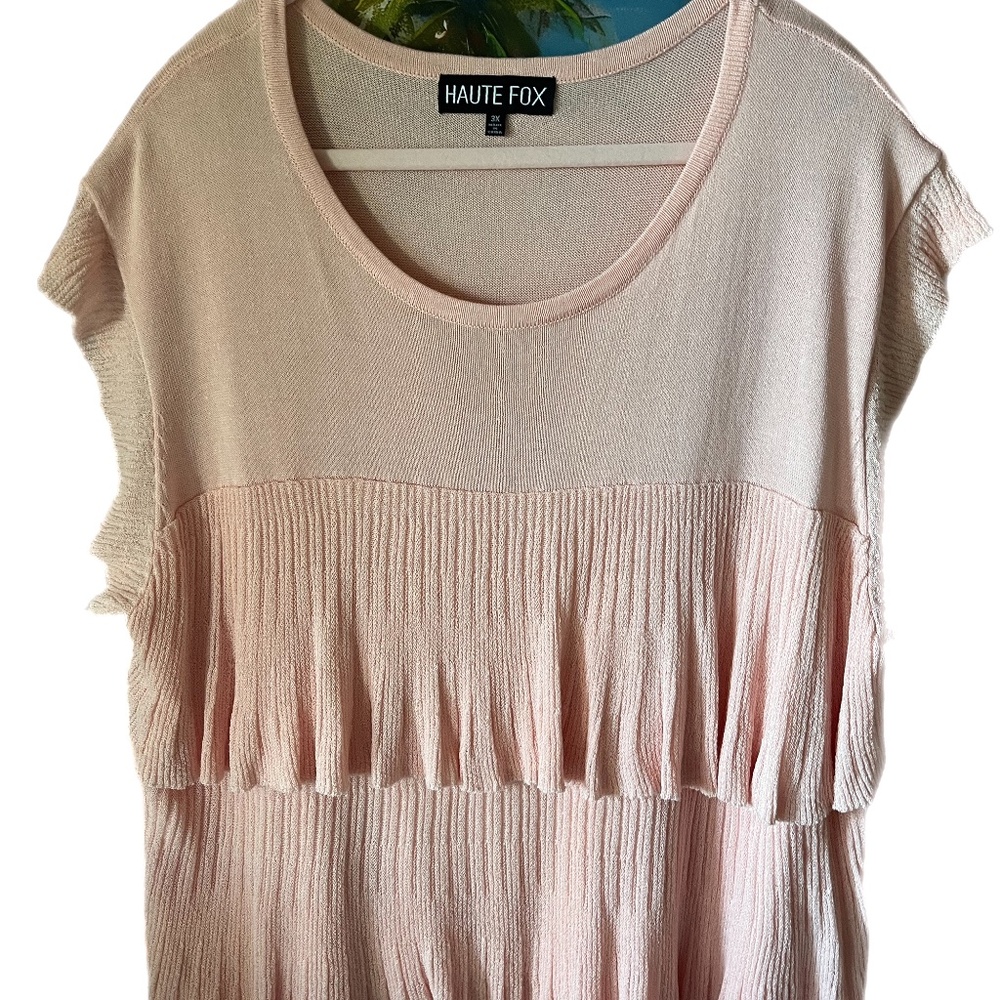 Knit peachy pink peplum feminine Ruffle sweater top